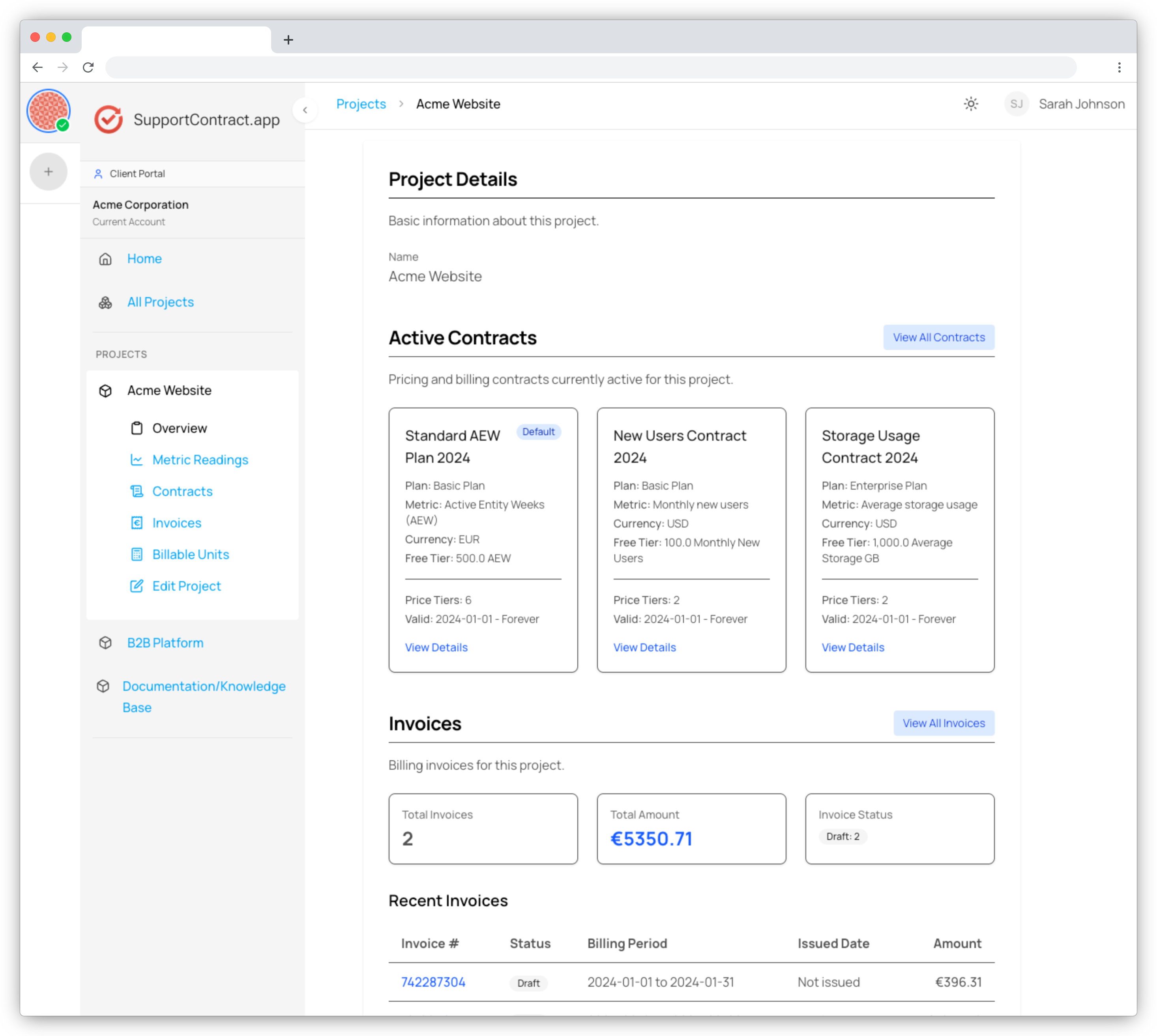Support Contract Billing Dashboard